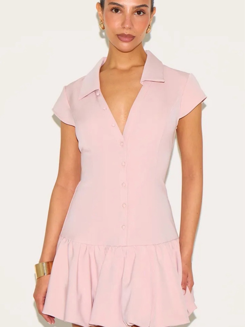 Petite V-Neck Fitted Pleated Mini Dress
